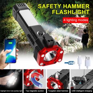 8 in1 Multifunction Flashlight Safety Emergency Flashlight Magnetic Suction Solar Torchlight With USB Charge Sidelight Screwdriver LED Searchlight