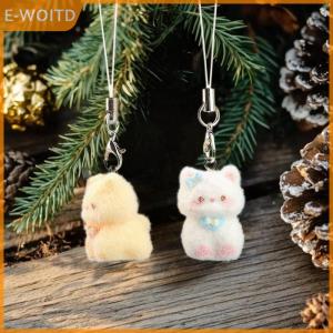 【E-WOITD】 1 Piece Backpack Ornament Bag Pendant Lanyard Phone Chain Cute Cartoon Animal Flocking Alpaca Kitten Keychain Girl Gift