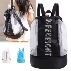 FDGFGG Dry Wet Swimming Mesh Backpack Clear Shoes Pocket Drawstring Beach Rucksack Basketball Bag Breathable Cycling Storage Bag Travel