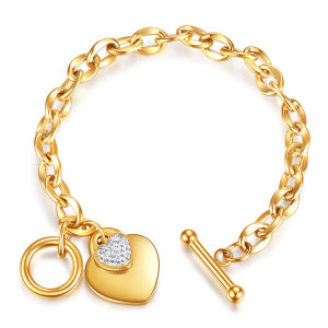 Frascati Gold Plating Big Heart Metal Charm Bracelet With Crystal Stone Korean Chain Love Pendant Women Bracelet Jewelry
