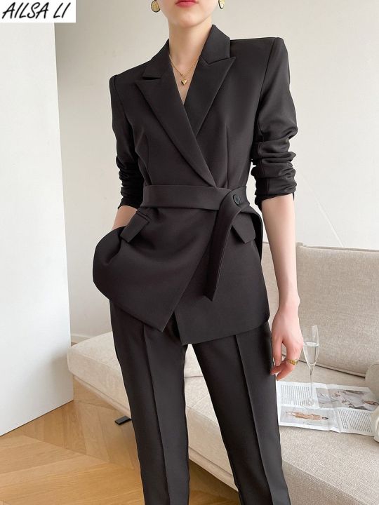 Black Suit slim blazer high waist pants Two Piece women