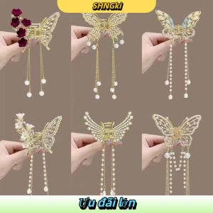 SHNGki Tinh tế Rhinestone bướm tua tóc Claw Clip Hàn Quốc mới ponytail Braid ngọc trai Kẹp Tóc Cô Gái cua kim loại mũ Quà Tặng