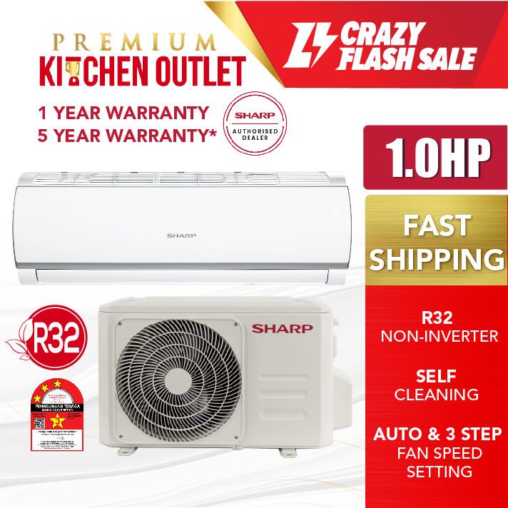 【OWN TRUCK DELIVERY】Sharp 1.0HP R32 NonInverter Air Conditioner AHA9WCD2 / AUA9WCD2 Klang