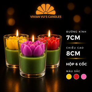 Combo 6 Nến Cốc Hoa Sen Đại 7x8cm Vivian Vus Candles Phù Hợp Đi Lễ Chùa Thờ Cúng - Nến Tâm Linh
