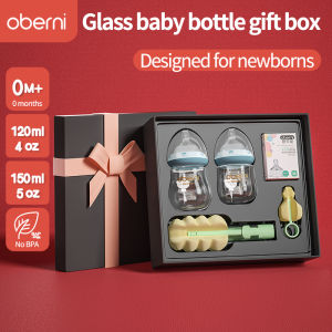 Oberni Botol Susu Kaca Bayi / Mall High Quality Glass / Gift Set / Gift Box for Newborn / Kado untuk baru lahir 0-6 bulan anti kolik 120ml & 150ml 2 pcs Borosilikat hadiah