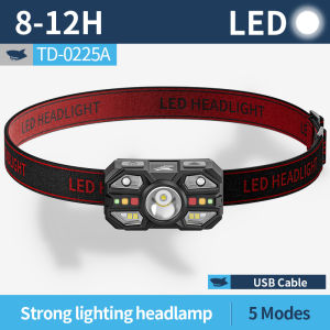 Smiling Shark TD0225 LED Headlight 5Mode Induction Fishing Light Type-c Rechargeable Work Head Lamp White Red Light Waterproof Outside Camping working Lighting