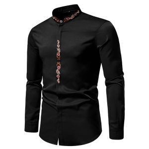 Kurta Lelaki Viral Slant Button Embroidery Men Shirt Long Sleeve Slim Fit Muslim Baju Melayu