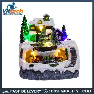Resin Collectible Figurines Light Up Musical Christmas Village Figurines Village Rotating Statue Xmas Gift