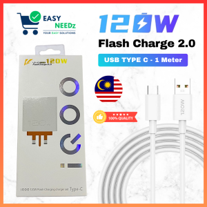 Vivo 120W FlashCharge 2.0 Adapter & Cable Set | Super Fast Charging for Vivo X90 X80 X70 X60 X50 V30 V29 V27 V25 V23 V21 | USB To Type-C | 3-Pin Malaysia Plug