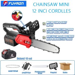 Chainsaw 12 Inch gergaji listrik kayu mini portable Genggam Lithium Charger Gergaji Baterai