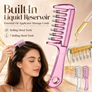 OKDEALS 7-Tooth Scalp Liquid Applicator Comb Ball Bearings Precise Liquid Guiding Scalp Massager Comb Professional Transparent Scalp Applicator Hair Care Tool