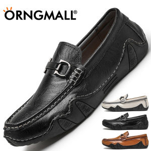 ORNGMALL Men Leather Handmade Loafers Men Shoes New Black Business Casual Shoes Men Comfortable Driving Moccasins Boat Shoes 38-46