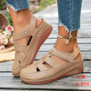 Free Shipping New Plus-Size Wedge Sandals For Women Featuring A Closed-Toe Design Breathable Mesh And A Thick Platform Sole With Velcro Straps
