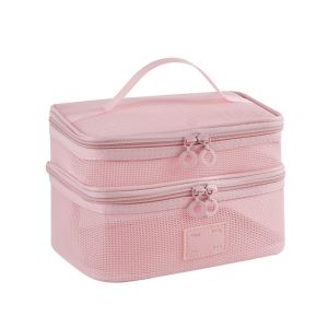 MAOMEI STUDIO Trọng lượng nhẹ Túi lưới đựng đồ trang điểm cầm tay Hình vuông Di động Hộp đựng mỹ phẩm Đơn giản Sức chứa lớn Túi đựng đồ vệ sinh cá nhân Lưu trữ cáp dữ liệu