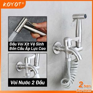 KOYOT Vòi Nước 2 Đầu Ra Có Khoá Độc Lập với Bộ Vòi Xịt Vệ Sinh INOX SUS304 Vòi Máy Giặt Chia 2 Nguồn Nước Kèm Dây Xoắn 15m