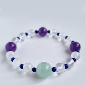 D28 Clear quartz Lapis lazuli Amethyst crystal bracelet with Aquamarine bead charm