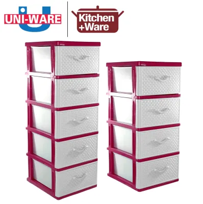 UNI-WARE Eco-friendly Drawer Cabinet Set of 4 Tier / 5 Tier | Home Laundry Room Office Storage Organizer Stocker Container | Blue / Red / Brown | Installation Service Available | Made in Thailand