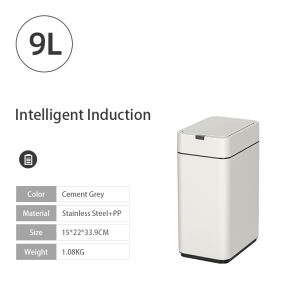 Vision 9L/13L/20L Intelligent Induction Trash Can with Cover Automatic Stainless Steel Garbage Bin Smart Motion Sensor Trash Bin Large Capacity Automatic Touchless Infrared Garbage Can Bathroom High Foot Waste Bin with Butterfly Lid (Silver/White)