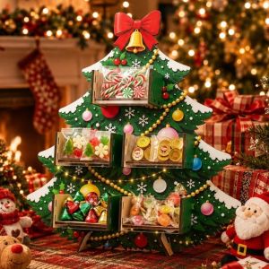 YERZ Xmas Tree Christmas Candy Display Rack Snowflake Santa Claus Dim Sum Display Tray Creativity Decoration Storage Rack Christmas Party