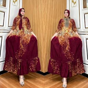 Sharma MARSEM - Pakaian Wanita Gamis Hijab  MarunSembur STANDART dan JUMBO Katun Rayon Resleting Depan Ld 110-120 Pb 138