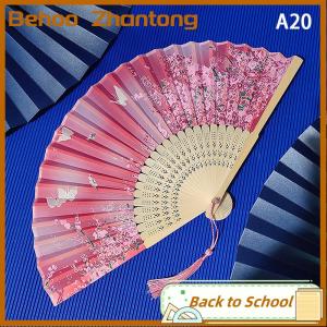 Behoo Vintage Chinese Style Folding Fan bamboo hand fan Wooden Shank Classical Dance Fan with Tassel Elegent Female Fan Home Decor