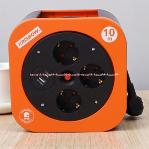 Krisbow 10meter Cable Roll 3socket With USB Type C Kabel Gulung Mini Drum Hitam Orange 10m Kris Mudah Dibawa Dan Dipindah