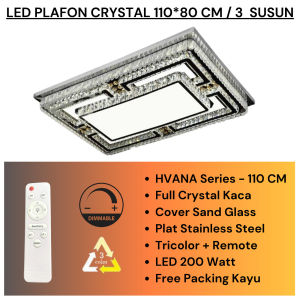 LAMPU PLAFON LED CRYSTAL PERSEGI PANJANGSUSUN SEGI KOTAK KACA PASIR FREE REMOT FULLCRYSTAL KACA
