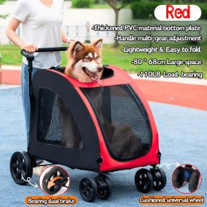 Big Dog Cart With Detachable Cushion Adjustable Handle Foldable 4Wheel Pet Cart For Big Dog And Medium Dog Station Wagon