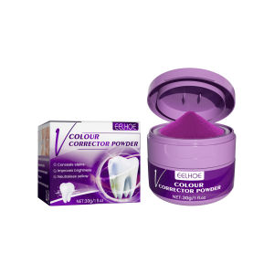 Eelhoe V34 Tooth Whitening Powder Purple Teeth Colour Corrector Powder Covering Up Yellow Stains On Teeth V34 Tea Coffee Wine Stain V34 Toothbrush Powder for Tooth Enamel And Gums Oral Care Supplies(30g)