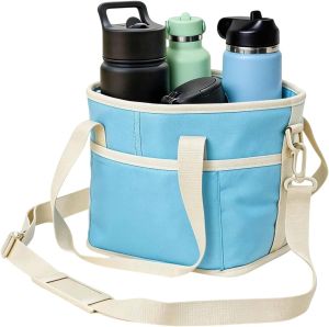 Family Size 4 Compartment Drink Carrier Bag Insulated Multiple Tumbler Holder Caddy with Adjustable Strap and Handle for Travel Sports Family Outings (Black)