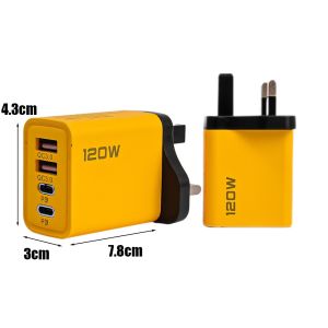 4 Ports 120W USB C PD Quick Charger EU US UK Wall Chargers Adapter 65W Super Fast Charging Cable Charger for Xiaomi Android Huawei