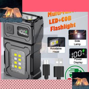 Super Bright Led Mini Torch Light Rotatable Head Side Lamp Rechargeable With Charger Light 7 Lighting Modes Flash Light IP45 Waterproof 迷你手电筒