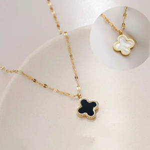 Kalung Titanium Wanita Semanggi Rantai Pecah Kopi Terbaru Kalung Titanium Anti Karat Tidak Luntur Terlaris