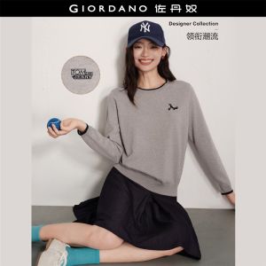 Giordano Women Tom & Jerry embroidery contrast trim sweater Free Shipping 18356815