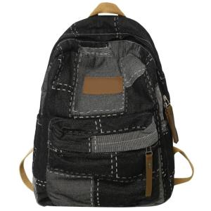 Preppy Backpack for Teens and Girl Casual Daypacks Denims Patched Backpack Students School Bag Korean Styles Rucksack