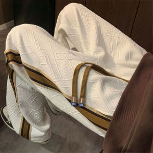 Sports Pants Mens Fashion Brand Straight Design Stitching Elastic Waist Loose American Casual Style Suitable for Guard Pants Overall Pants