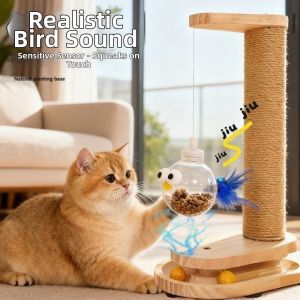 OUTOPEN Vertical Cat Scratch Post Food Puzzle Ball Wear-resistant Stand Scratching Board Multi-Functional Rotating Platform Cat Tree Stand Pet Cat Toy