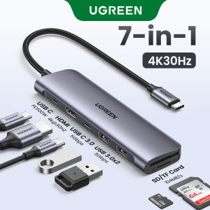 UGREEN USB C Hub 7 in 1 Type C to HDMI 4K/30Hz PD 100W 5Gbps for iPad Air 4 2022 Ipad Pro 2022 iPad Pro 2022 MacBook Pro Air M3 SAMSUNG S25 Ultra S24 Huawei P70 Mate 80 Lenovo Thinkpad