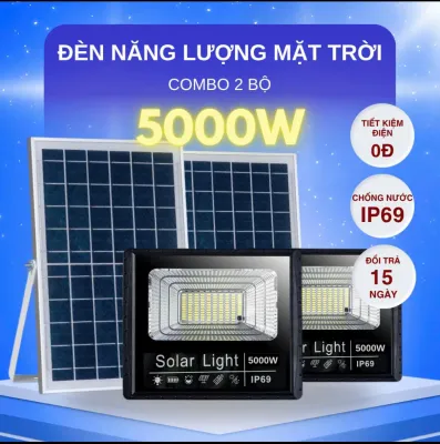 COMBO 2 BỘ ĐÈN NĂNG LƯỢNG MẶT TRỜI Solar 5000W - VỎ NHỰA ABS Đèn sáng không tốn điện độ sáng 6-8 tiếng. Chống nước