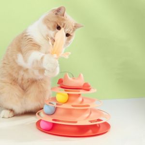 ER52858 Interactive Cat Tower Tracks Detachable Plastic Cat Amusement Plate Tower Cats Accessories with Ball Cat Turntable Roller Balls Pet Relieves Boredom