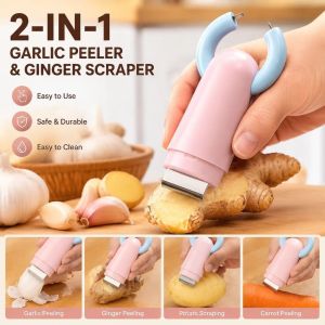 ESH63 2in1 Garlic Peeler Peeling Function Clip Structure Ginger Skin Removal Tool Practical Scraping Function Ginger Scraper Garlic Preparation