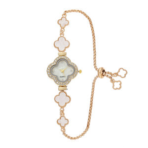 Jam Tangan Wanita Tali Rantai Serut Simple Elegant Jam Analog Fashion Korea Model Four-Leaf Clover /jam tangan wanita model terbaru/jam tangan model gelang serut/jam tangan fashion wanita cx05