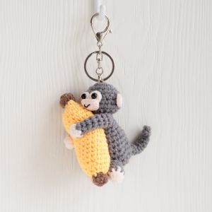 BECOME Hugging Banana Monkey Keyring Handmade Bag Charm Crochet Keychain Adorable Woven Knitted Doll Backpack Purse