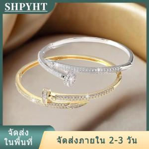 [COD] SHPYHT Ship within 24 hours สร้อยข้อมือแบบเปิดรูปเล็บเพทายฝังทำจากทองแดงแบบแฟชั่นตามสั่งเครื่องประดับสำหรับผู้หญิงของขวัญเครื่องประดับสำหรับงานเลี้ยง