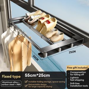 SPACEMADER Multi Rod Foldable Drying Rack Aluminum Alloy Wall Mounted Clothes Hanger Extendable Laundry Organizer  Adjustable Extendable Clothes Drying Rack