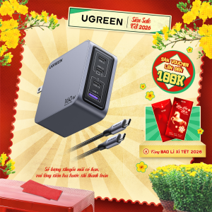 Bộ sạc nhanh UGREEN 160W Nexode GaN Pro X763 | 4 cổng sạc USB-C/USB-A | Kèm cáp sạc USB C 240w 1.5m | Bảo hành 18 tháng | 25876 25877