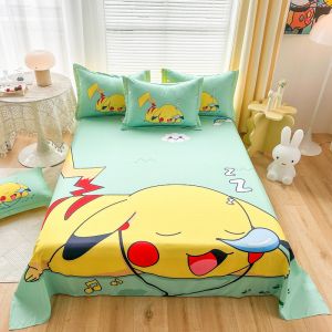 Dansunreve Pikachu Flat Bed Sheet Cartoon Design Single/Queen/King Flatsheet Mattress Protector