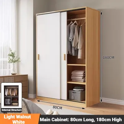 KEKEE Sliding Door Wardrobe Home Bedroom Thickened Storage Cabinet Easy Assembly Hanging Wardrobe Waterproof Moisture-proof Silent Sliding Door