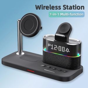 Magnetic Wireless Charger Stand Alarm Clock For IPhone16 15 14 13 12 Airpods Pro Samsung Fast Charging Dock Station
