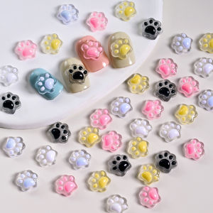 ZEEMIN 50Pcs Cute Stereo Resin Cats Paw Nail Charms Ice-transparent Mini Cartoon Animals Bear Claw Flatback Nail Ornament Jewelry Deco